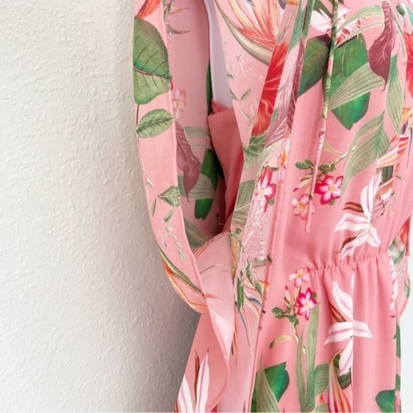 Express pink floral sheer chiffon cinched waist dress M - Picture 5 of 15